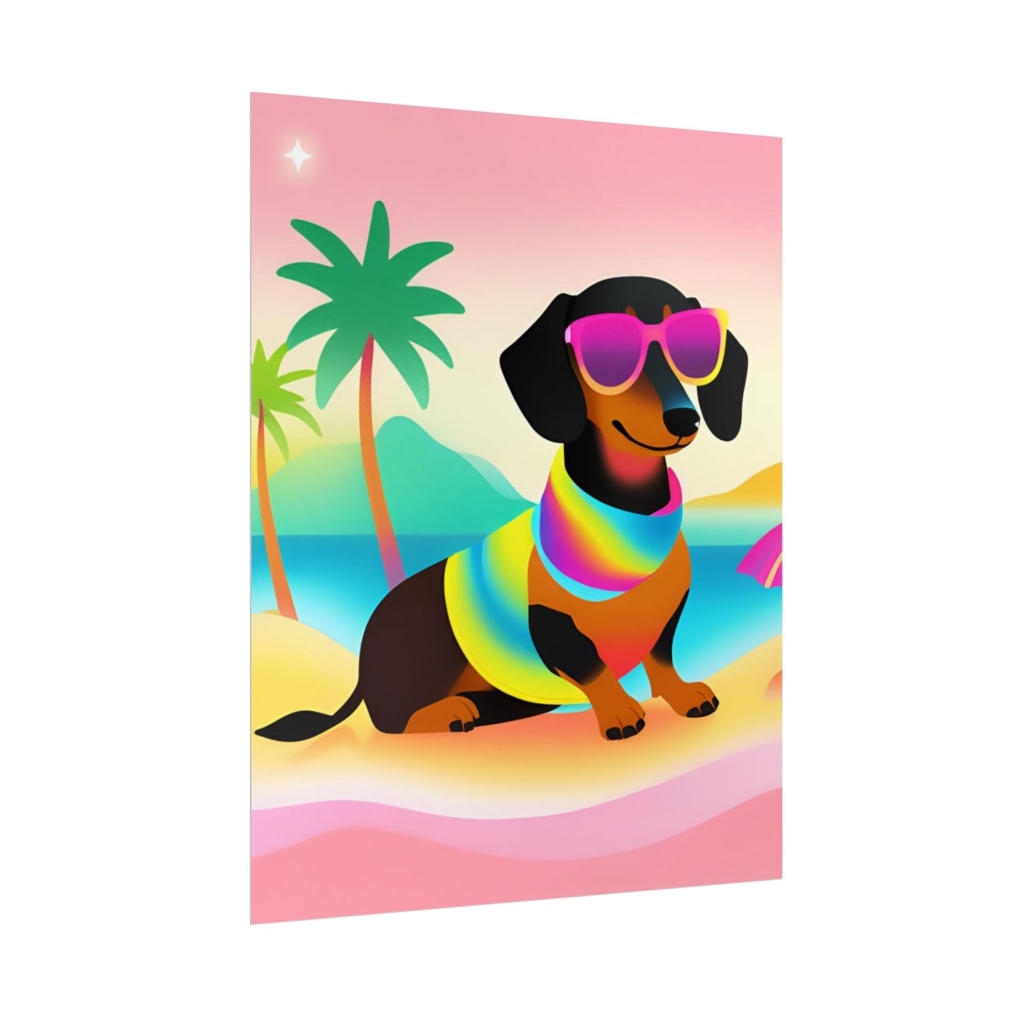 Neon Dachshund Poster Dog Wall Art Animal Lover Kids Room Decoration Girls Weiner Dog