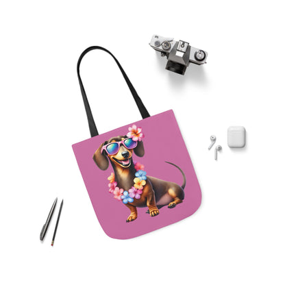 Dog Lover's Canvas Tote Bag - Fun Dachshund Design, Beach, Travel Pet Hawaii Lei
