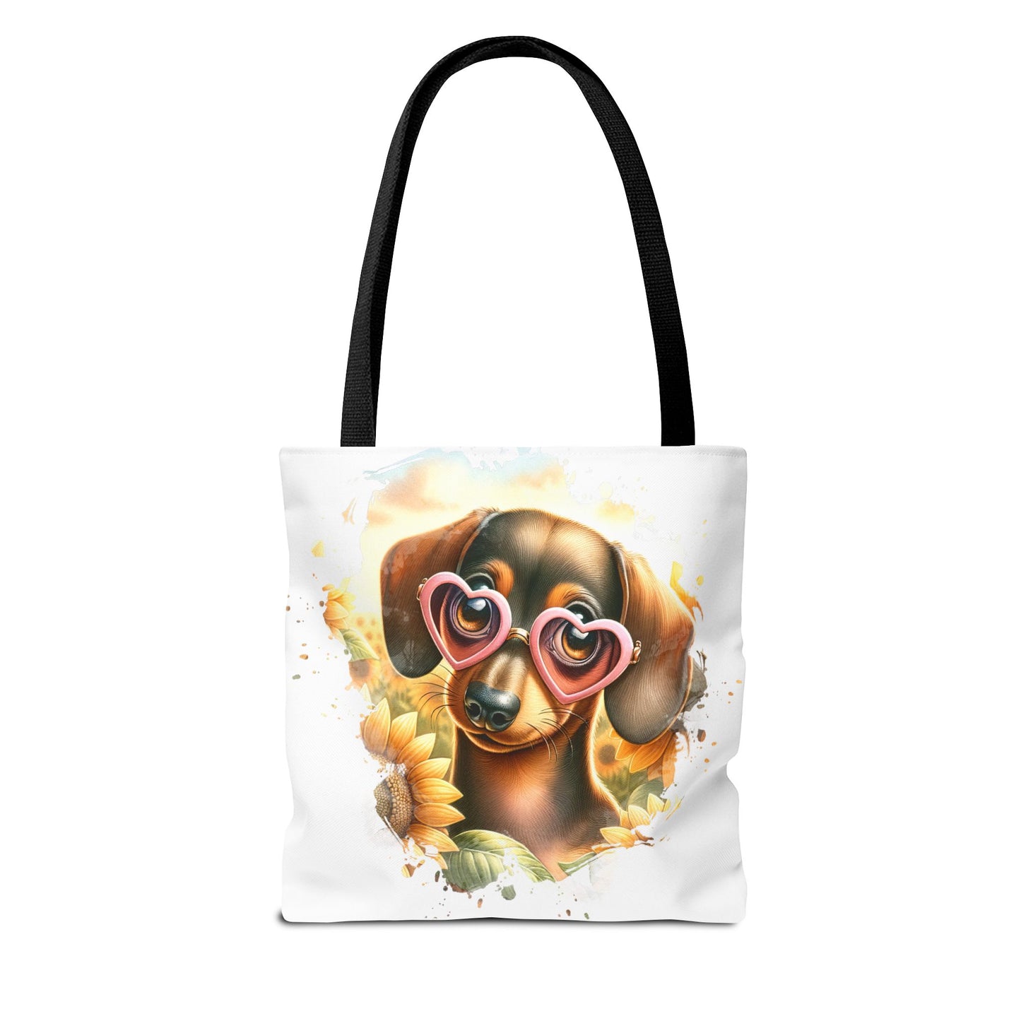 Adorable Red Dachshund Puppy Tote Bag Bright and Cheerful Weiner Sunflowers