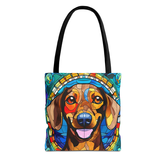 Stained Glass Red Dachshund Puppy Tote Bag Bright and Cheerful Weiner