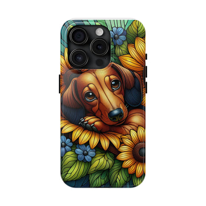 Cute Dachshund Phone Case Dog Lover Gift Tough Phone Cover Doxie Stained Glass