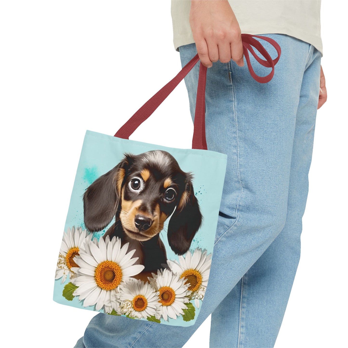 Adorable Black and Tan Dachshund Puppy Tote Bag Bright and Cheerful Weiner
