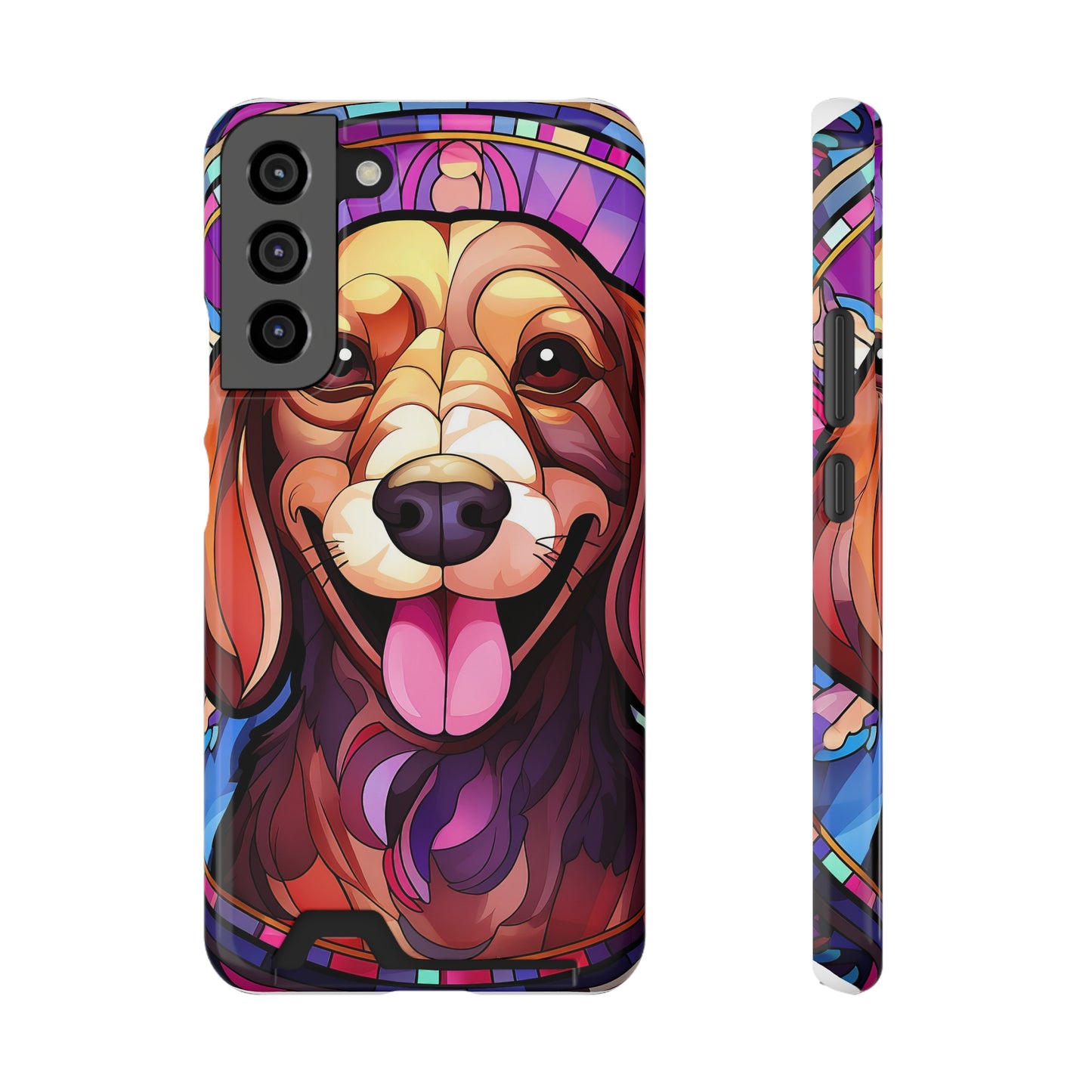 Stained Glass Dachshund Phone Case, Trendy Wallet Case for Dog Lovers, Cute Card Holder Cover
