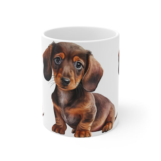Chocolate Dachshund Puppy Mug, Cute Dog Lover Gift, Fun Coffee Cup Weiner Dog