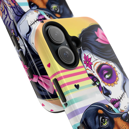 Cute Dachshund Phone Case Dog Lover Gift Tough Phone Cover Doxie Skull