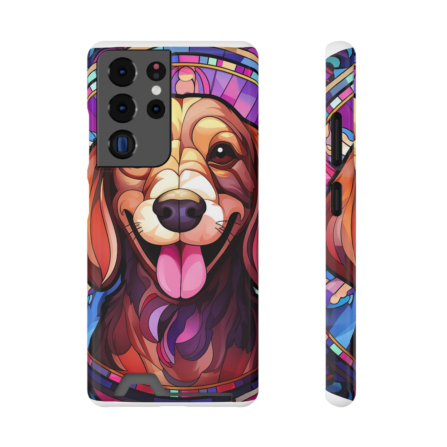Stained Glass Dachshund Phone Case, Trendy Wallet Case for Dog Lovers, Cute Card Holder Cover