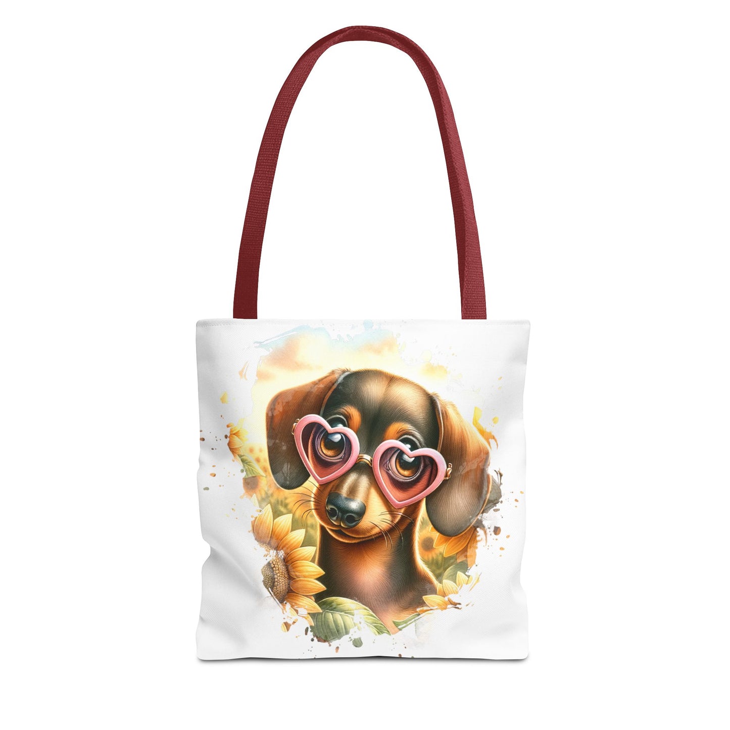 Adorable Red Dachshund Puppy Tote Bag Bright and Cheerful Weiner Sunflowers