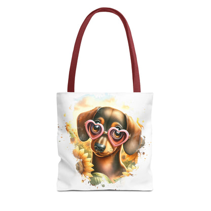 Adorable Red Dachshund Puppy Tote Bag Bright and Cheerful Weiner Sunflowers