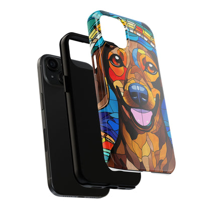 Stained Glass Bright Colorful Dachshund iPhone 15 Tough Phone Cases