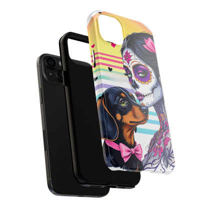 Cute Dachshund Phone Case Dog Lover Gift Tough Phone Cover Doxie Skull