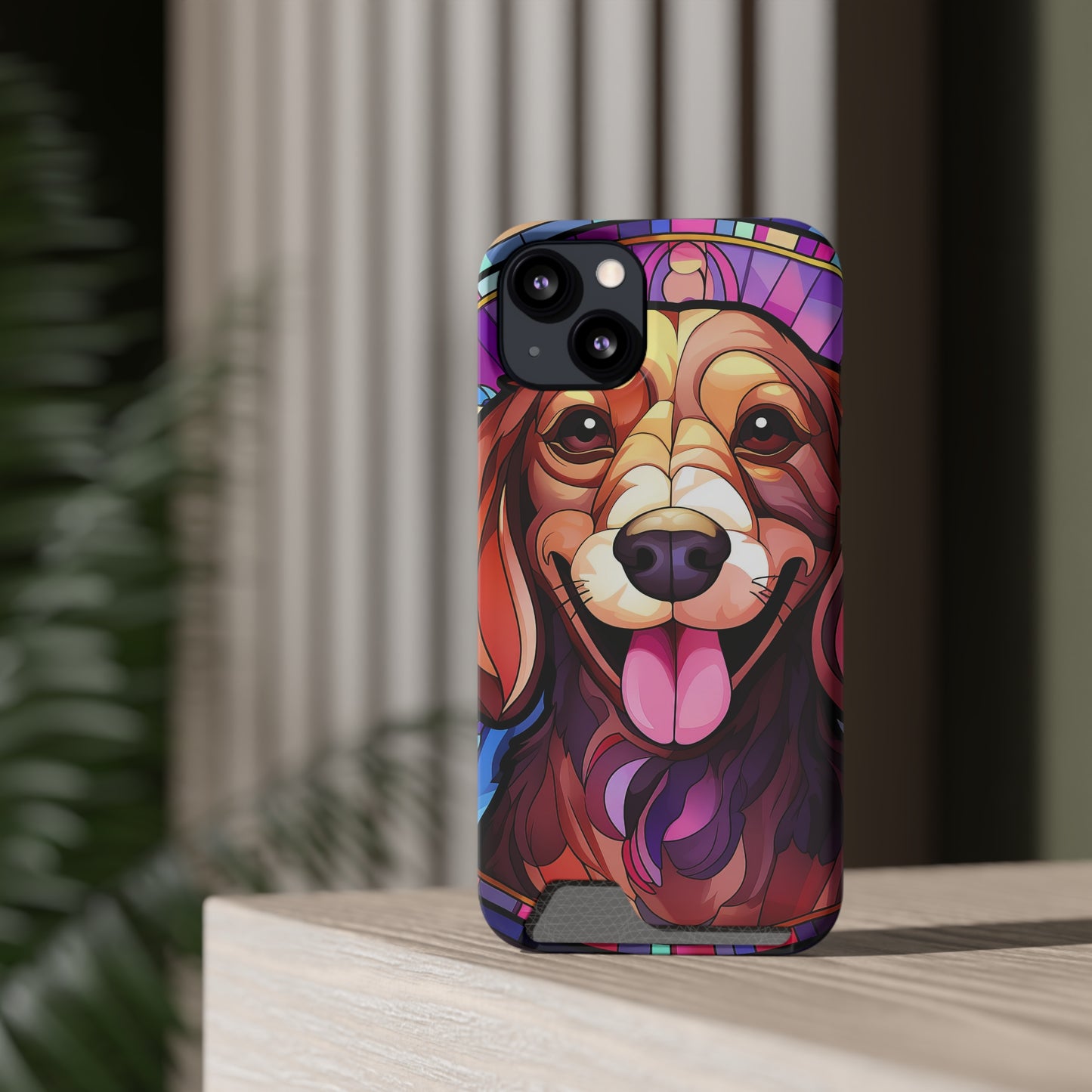 Stained Glass Dachshund Phone Case, Trendy Wallet Case for Dog Lovers, Cute Card Holder Cover