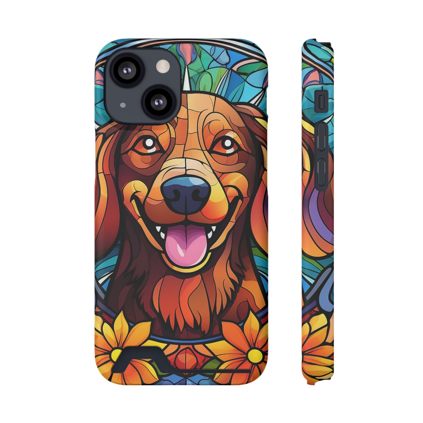 Stained Glass Dachshund Phone Case, Trendy Wallet Case for Dog Lovers, Cute Card Holder Cover