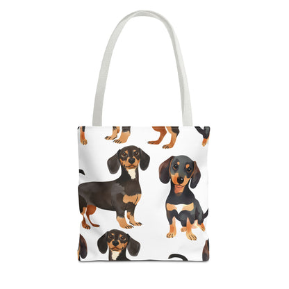 Black and Tan Dachshund Puppy Tote Bag Bright and Cheerful Weiner Doxie Patterned