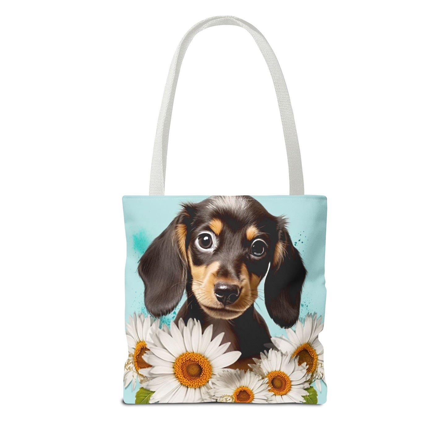 Adorable Black and Tan Dachshund Puppy Tote Bag Bright and Cheerful Weiner