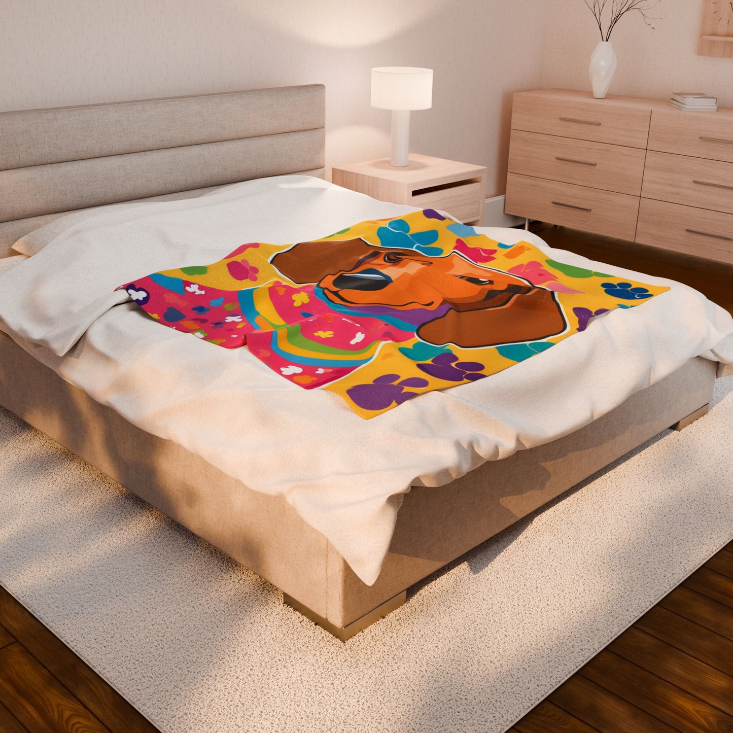 Vibrant Dachshund Blanket, Cozy Throw, Dog Lover Gift, Animal Print Bedding, Weiner Dog