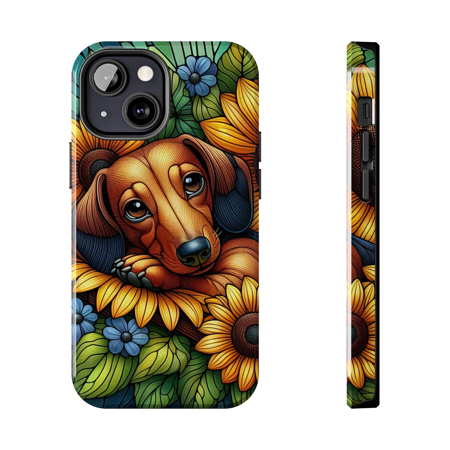 Cute Dachshund Phone Case Dog Lover Gift Tough Phone Cover Doxie Stained Glass