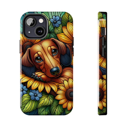 Cute Dachshund Phone Case Dog Lover Gift Tough Phone Cover Doxie Stained Glass
