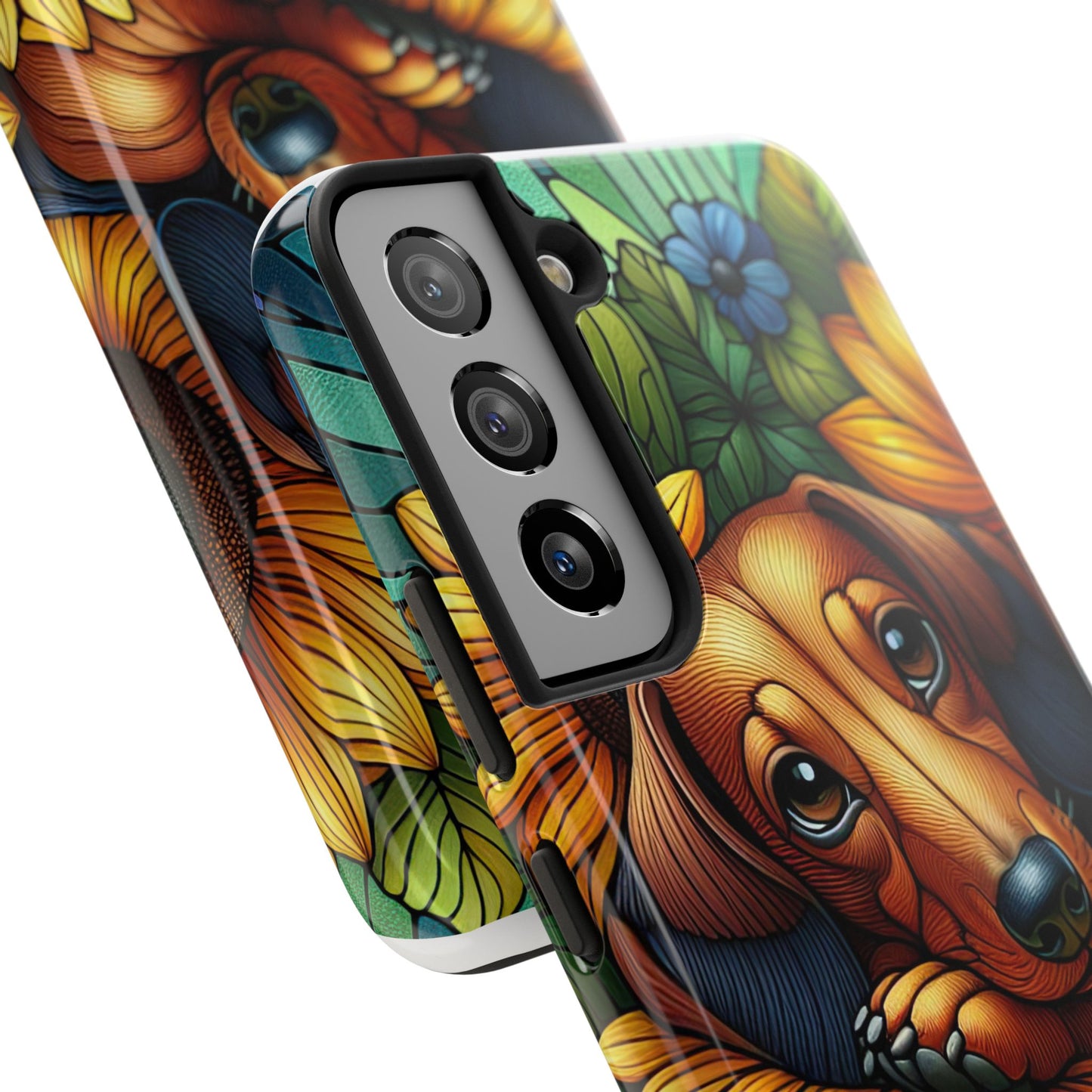 Cute Dachshund Phone Case Dog Lover Gift Tough Phone Cover Doxie Stained Glass