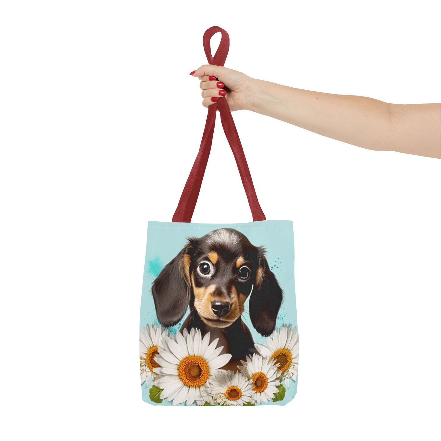 Adorable Black and Tan Dachshund Puppy Tote Bag Bright and Cheerful Weiner