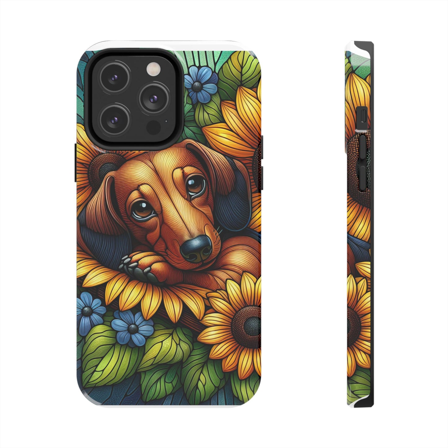 Cute Dachshund Phone Case Dog Lover Gift Tough Phone Cover Doxie Stained Glass