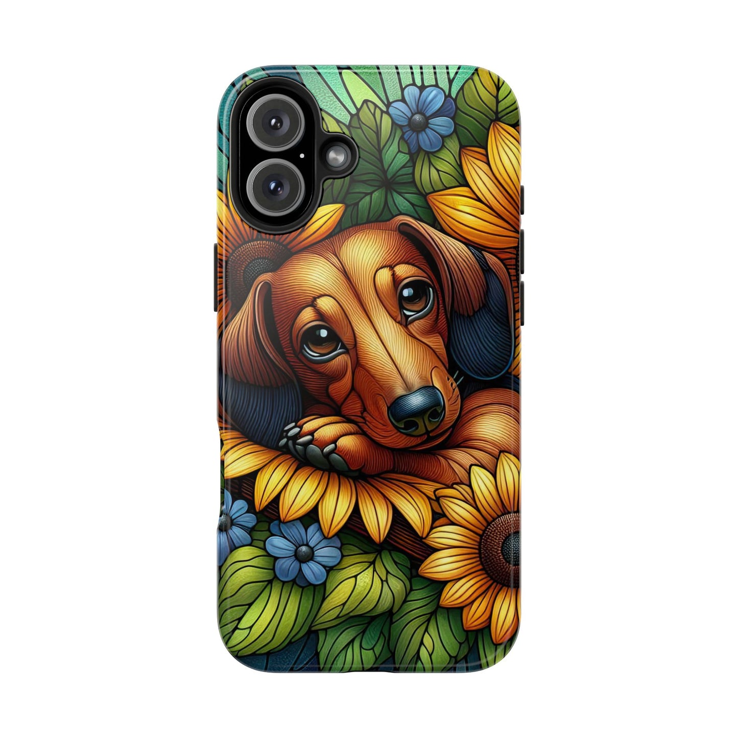 Cute Dachshund Phone Case Dog Lover Gift Tough Phone Cover Doxie Stained Glass