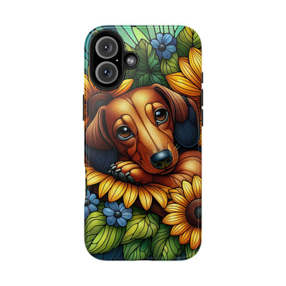 Cute Dachshund Phone Case Dog Lover Gift Tough Phone Cover Doxie Stained Glass