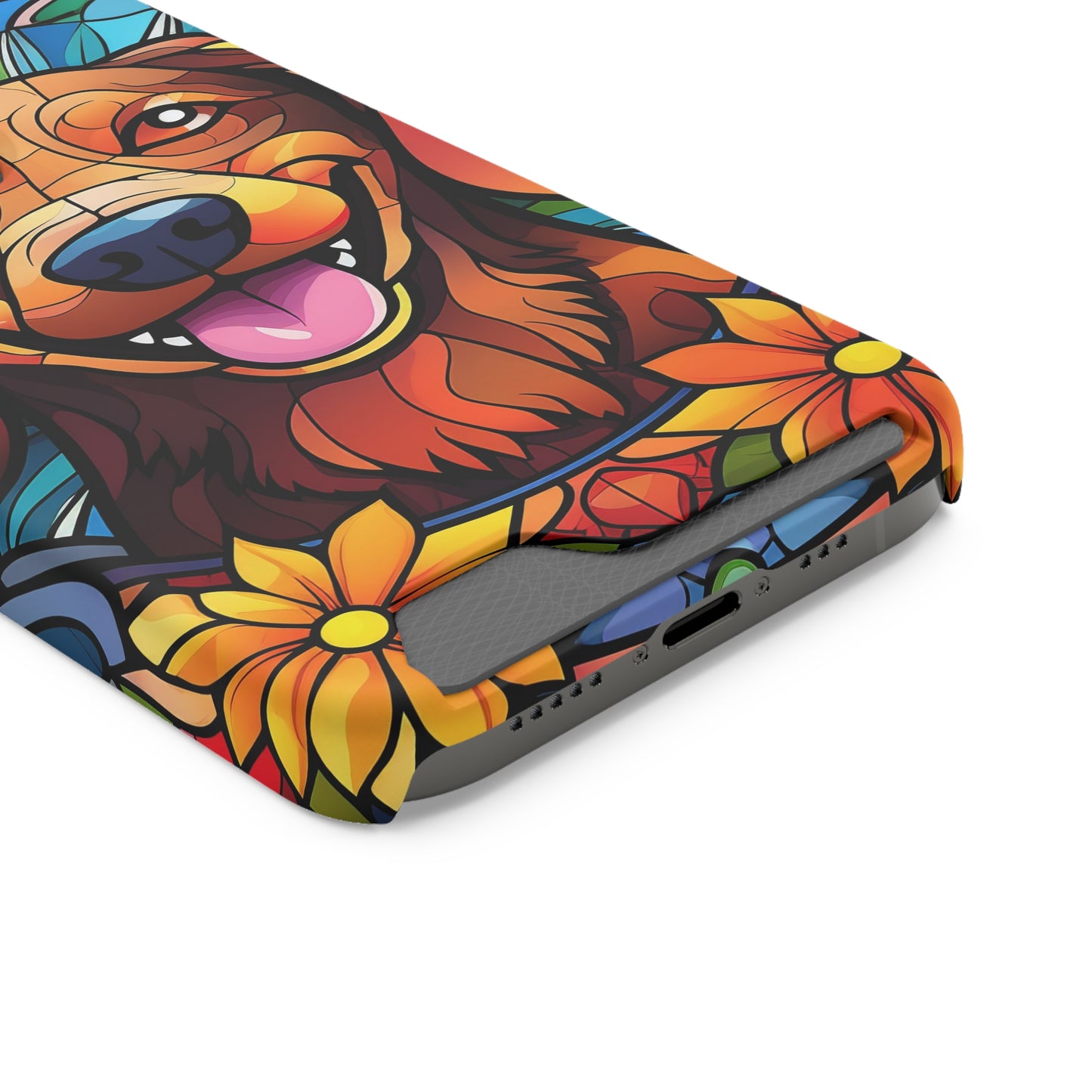Stained Glass Dachshund Phone Case, Trendy Wallet Case for Dog Lovers, Cute Card Holder Cover