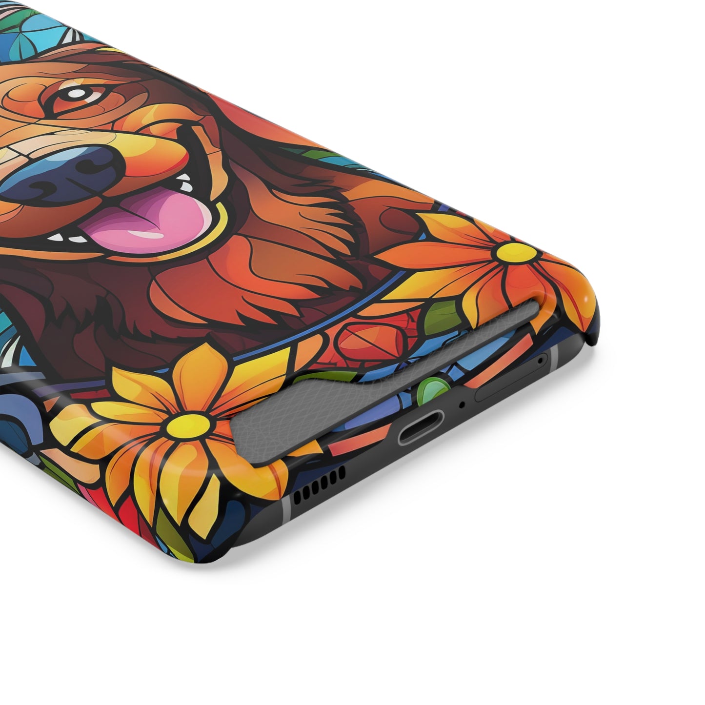 Stained Glass Dachshund Phone Case, Trendy Wallet Case for Dog Lovers, Cute Card Holder Cover