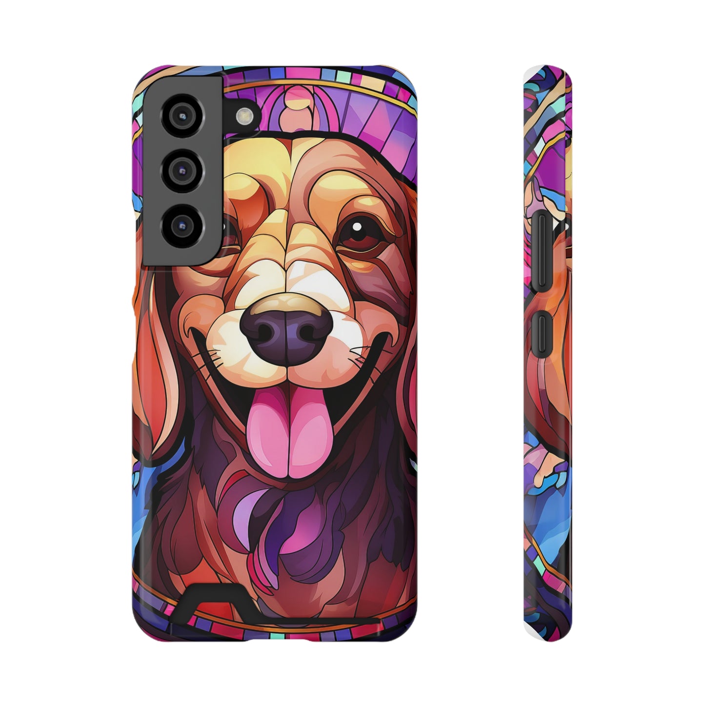 Stained Glass Dachshund Phone Case, Trendy Wallet Case for Dog Lovers, Cute Card Holder Cover