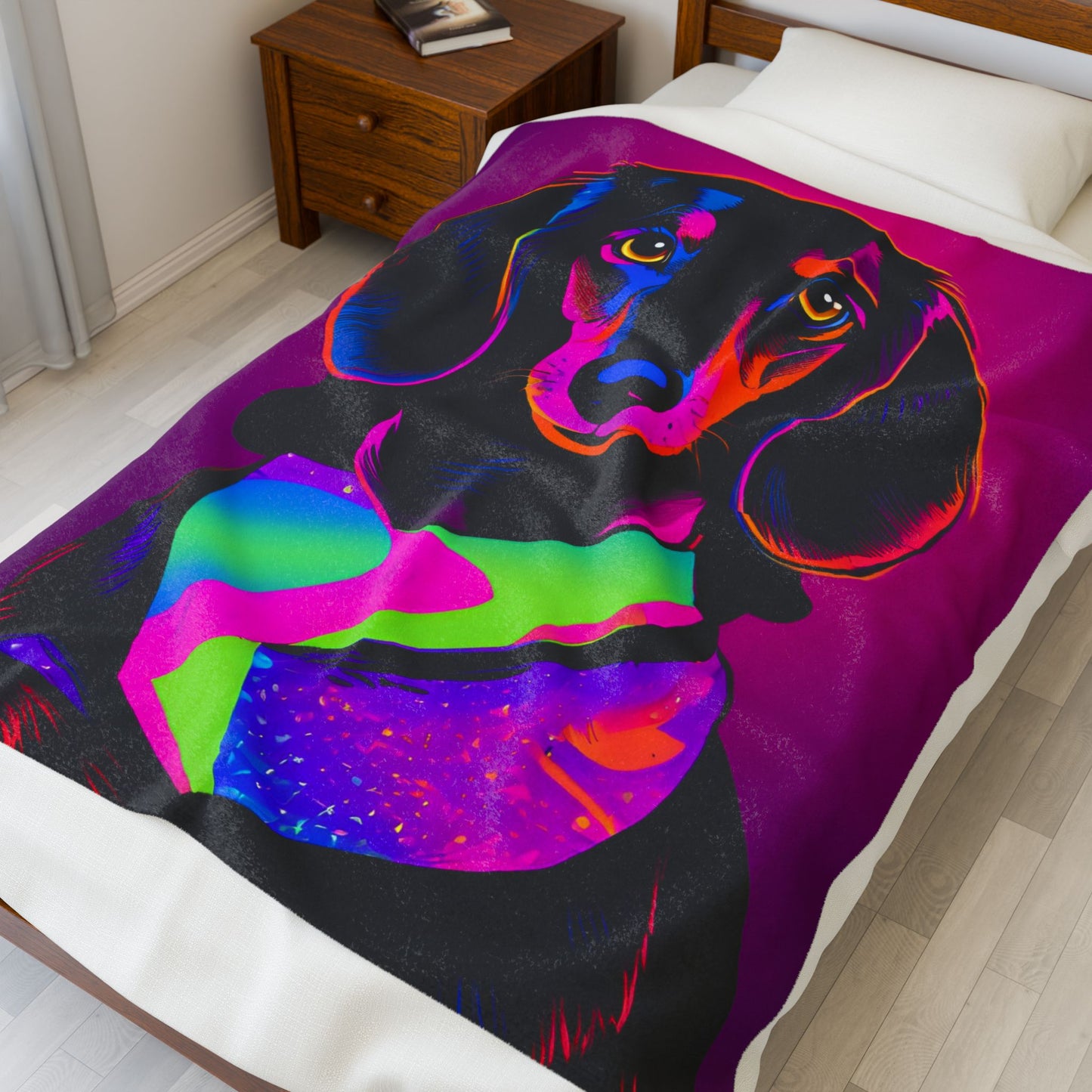 Vibrant Neon Dachshund Blanket, Cozy Throw, Dog Lover Gift, Animal Print Bedding, Weiner Dog