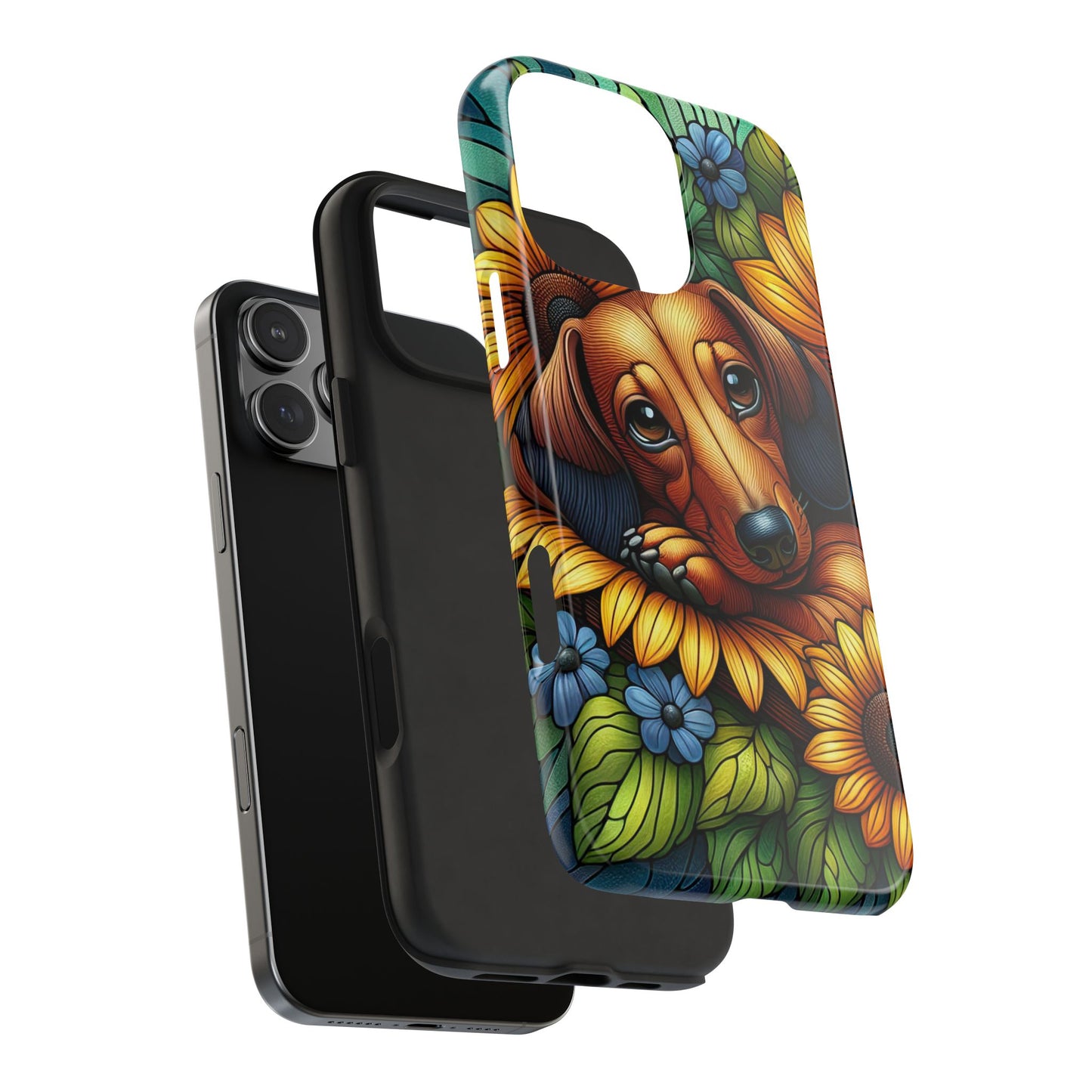 Cute Dachshund Phone Case Dog Lover Gift Tough Phone Cover Doxie Stained Glass