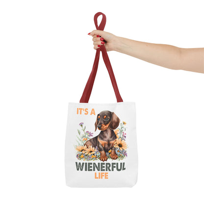 It's a Weinerful Life Red Dachshund Puppy Tote Bag Bright and Cheerful Weiner Sunflowers
