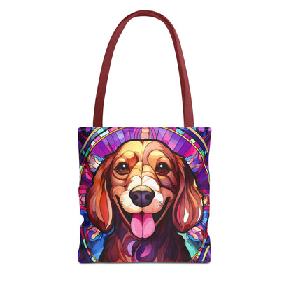 Stained Glass Red Dachshund Puppy Tote Bag Bright and Cheerful Weiner