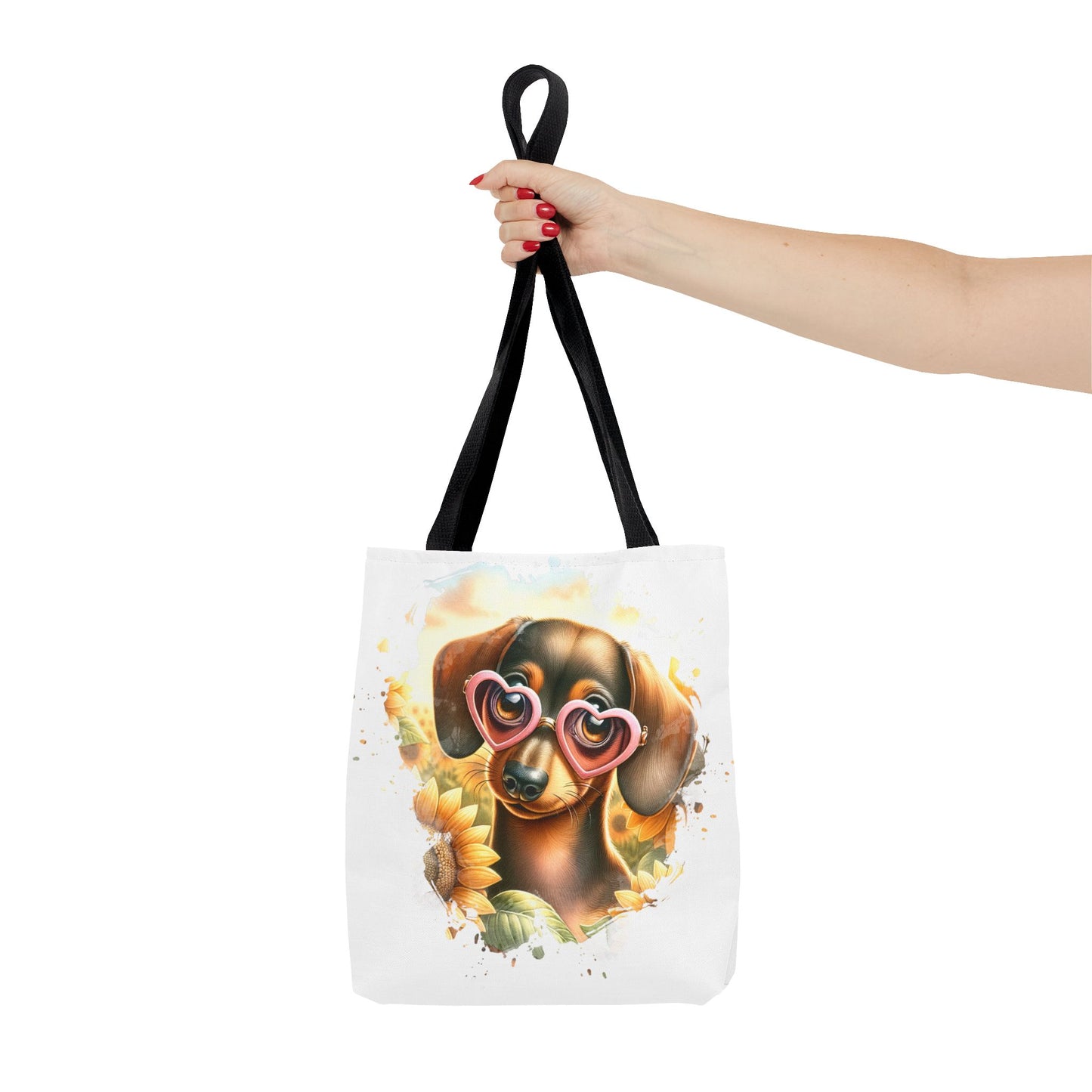 Adorable Red Dachshund Puppy Tote Bag Bright and Cheerful Weiner Sunflowers
