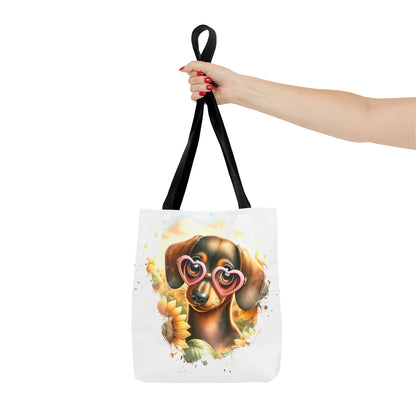 Adorable Red Dachshund Puppy Tote Bag Bright and Cheerful Weiner Sunflowers