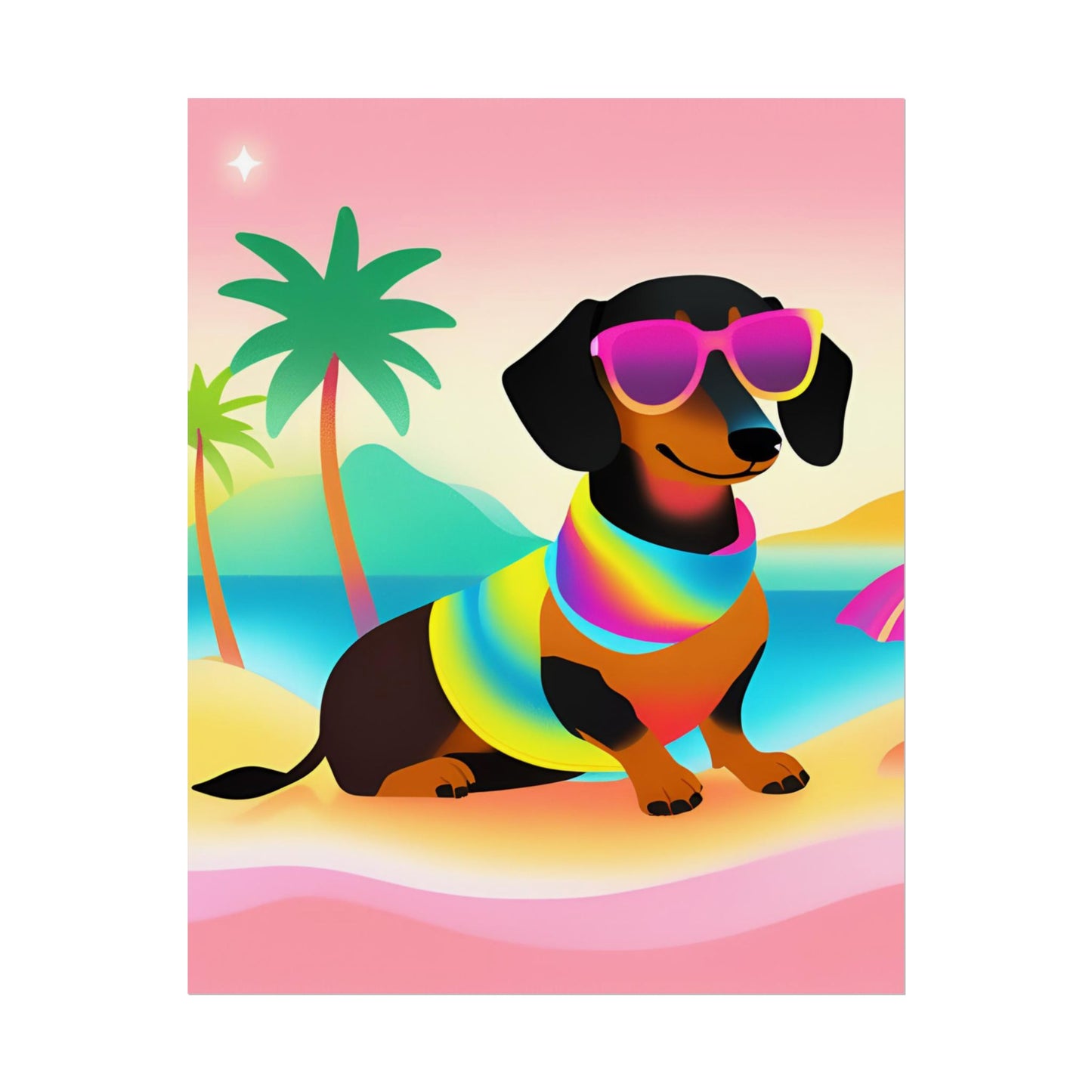 Neon Dachshund Poster Dog Wall Art Animal Lover Kids Room Decoration Girls Weiner Dog