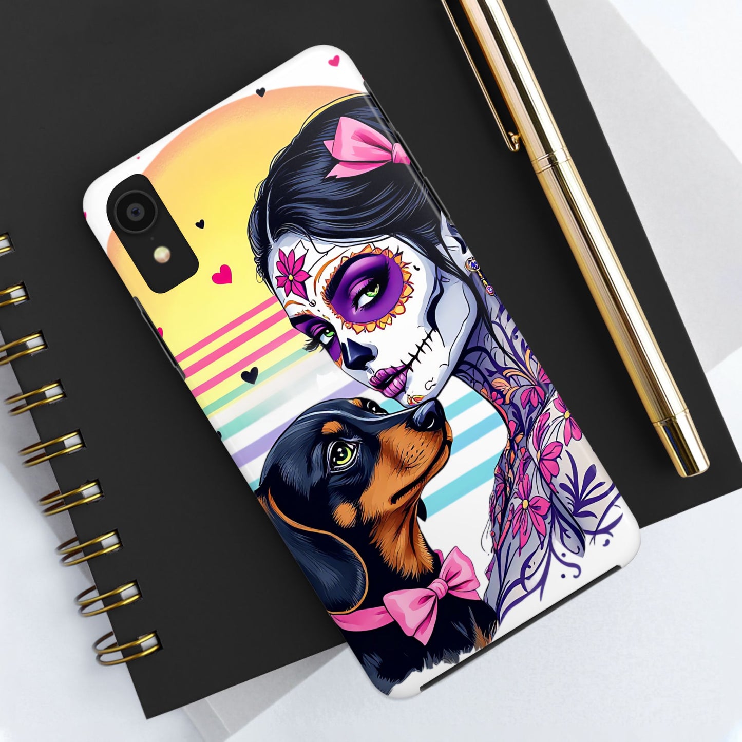 Cute Dachshund Phone Case Dog Lover Gift Tough Phone Cover Doxie Skull