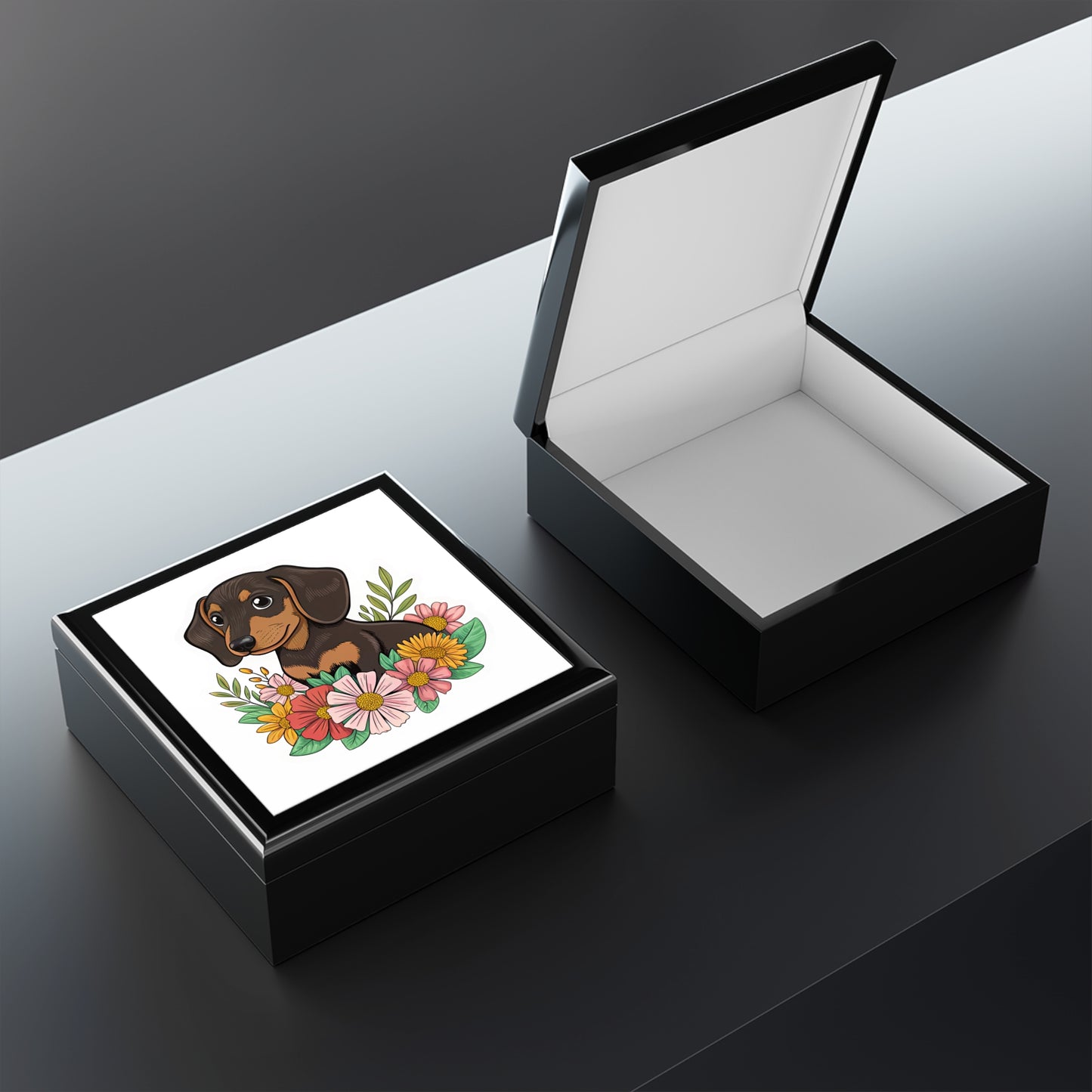 Large Wooden Floral Dachshund Jewelry Box - Pet Lover Gift Mothers Day