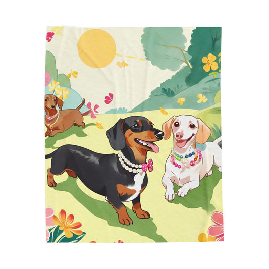 Springtime Dachshund Blanket, Cozy Throw, Dog Lover Gift, Animal Print Bedding, Weiner Dog