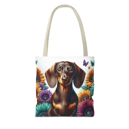 Brilliant Color Black and Tan Dachshund Puppy Tote Bag Bright and Cheerful Weiner Doxie
