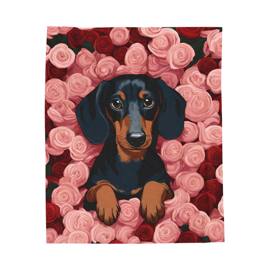 Black and Tan Dachshund Weiner Dog Velveteen Plush Cozy Throw Blanket Valentines