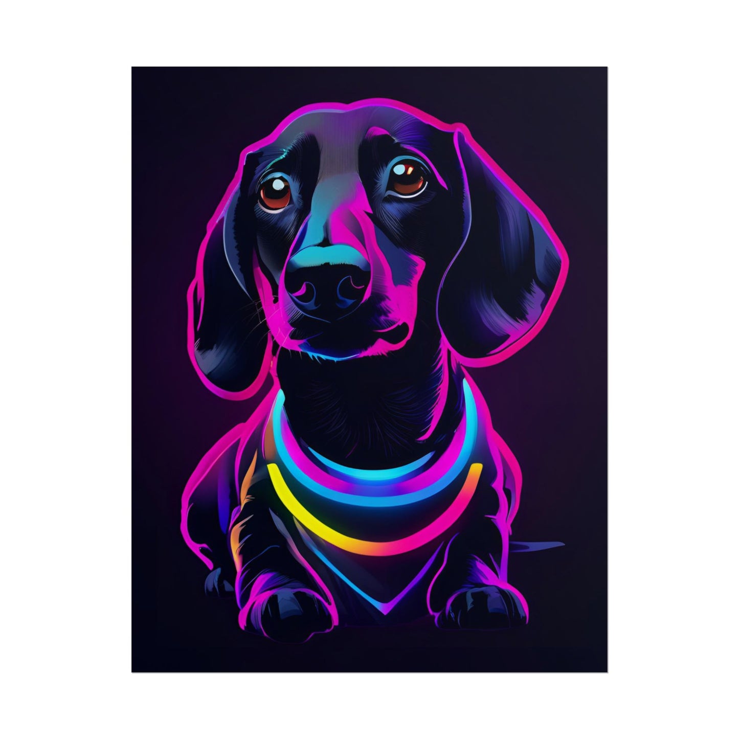 Neon Dachshund Poster Dog Wall Art Print, Animal Lover Blacklight Kids Room Decoration