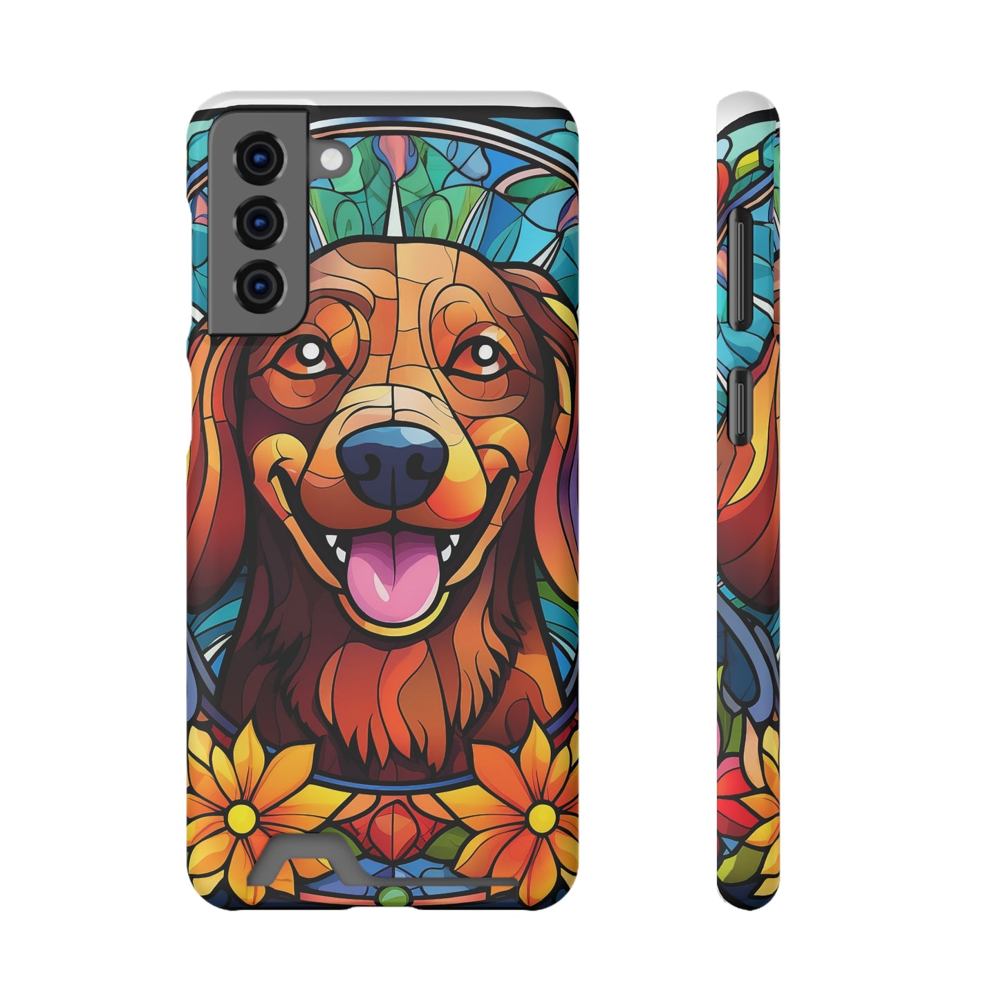 Stained Glass Dachshund Phone Case, Trendy Wallet Case for Dog Lovers, Cute Card Holder Cover