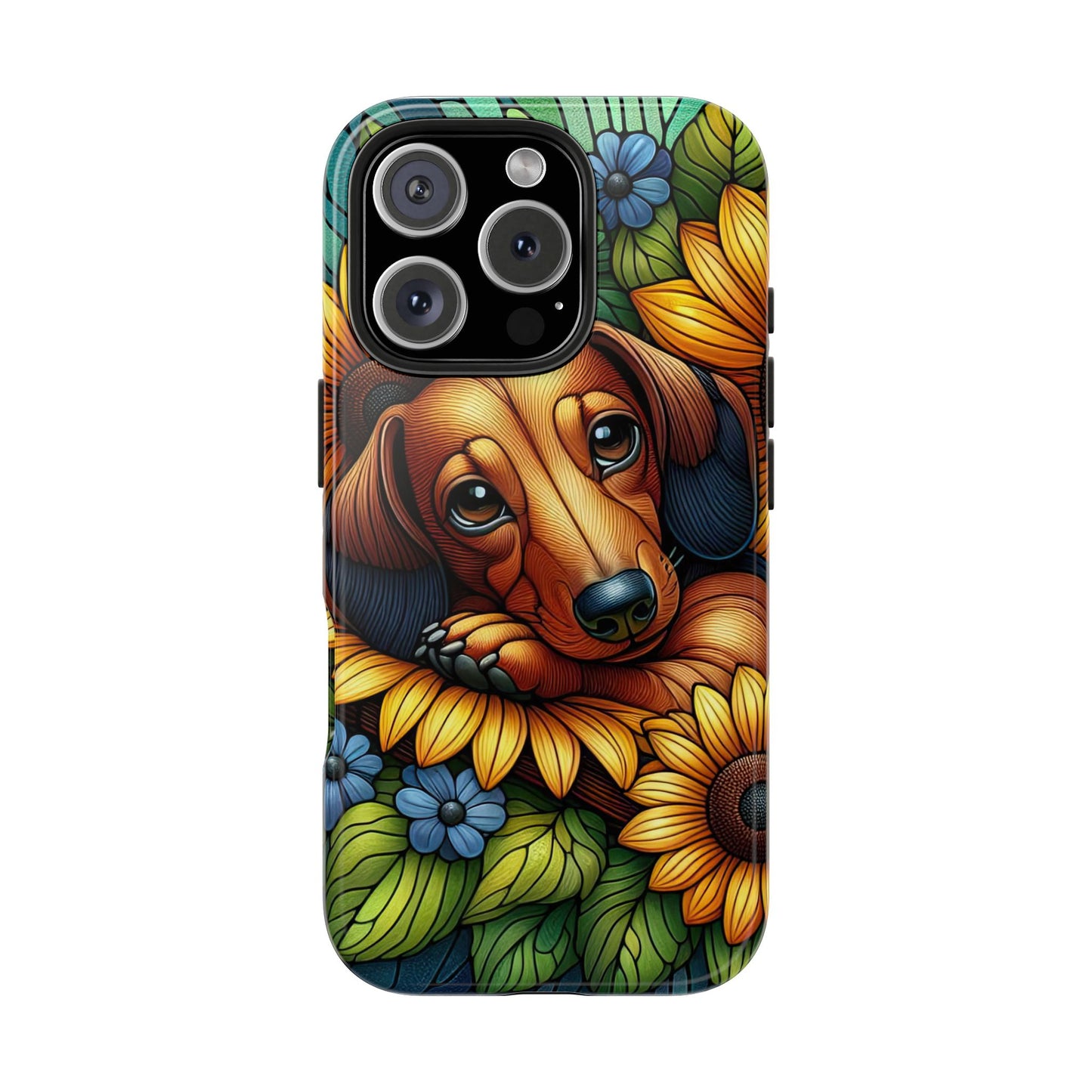Cute Dachshund Phone Case Dog Lover Gift Tough Phone Cover Doxie Stained Glass