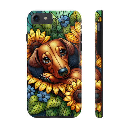 Cute Dachshund Phone Case Dog Lover Gift Tough Phone Cover Doxie Stained Glass