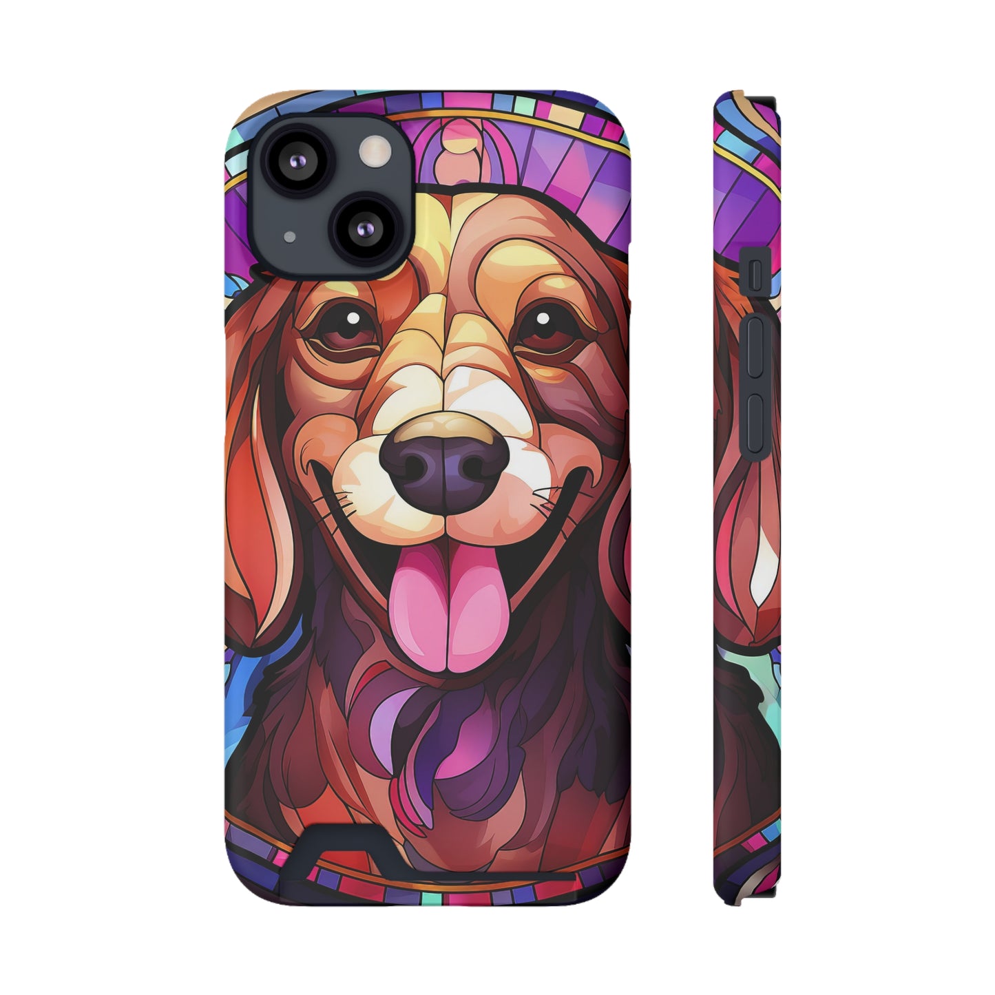Stained Glass Dachshund Phone Case, Trendy Wallet Case for Dog Lovers, Cute Card Holder Cover