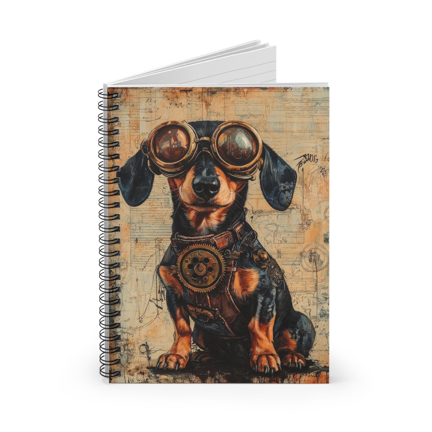 Steam Punk Dachshund Art Inspired Spiral Notebook Pet Journal, Dog Lover Gift