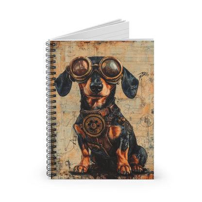 Steam Punk Dachshund Art Inspired Spiral Notebook Pet Journal, Dog Lover Gift