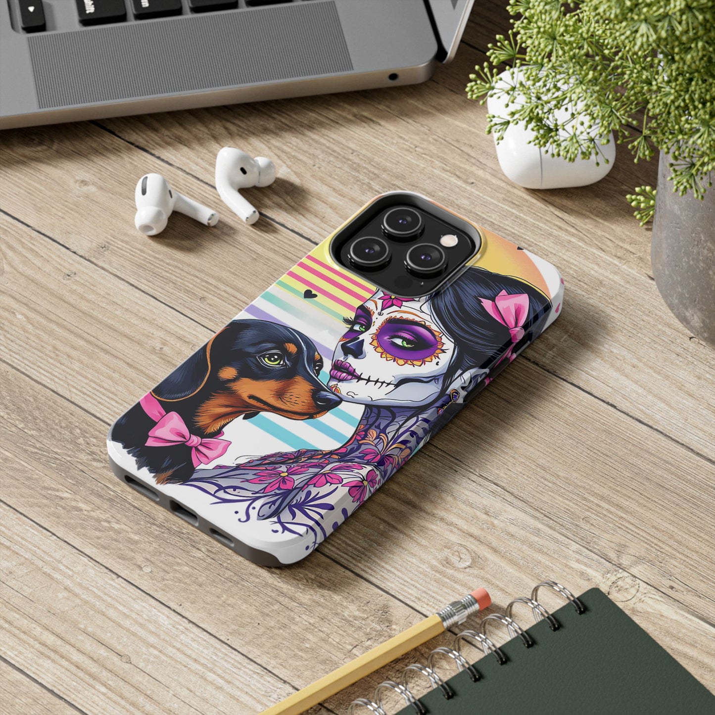 Cute Dachshund Phone Case Dog Lover Gift Tough Phone Cover Doxie Skull