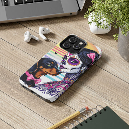 Cute Dachshund Phone Case Dog Lover Gift Tough Phone Cover Doxie Skull